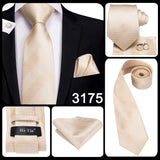 Hi-Tie Cravate de mariage en soie à motif floral, couleur champagne ivoire massif, pour homme, de qualité, avec boutons de manchette, tendance, pour entreprise, livraison directe