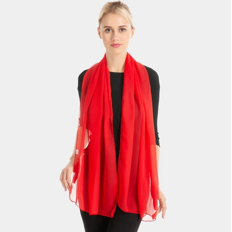 Foulard en soie georgette de couleur pure pour femme, foulard de voyage monochrome, châle de plage, vente en gros