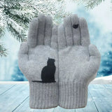 Gants d'hiver pour hommes, femmes et adolescents, mignons, imprimés de chats et d'oiseaux, gants thermiques tricotés, mitaines chaudes et coupe-vent, gants doux
