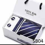 Cravates de marque 100 % soie, coffret cadeau, bureau, homme, classique, fête, mariage, rayées, 7,5 cm, soie, mariage, motif floral, cravate, mouchoir
