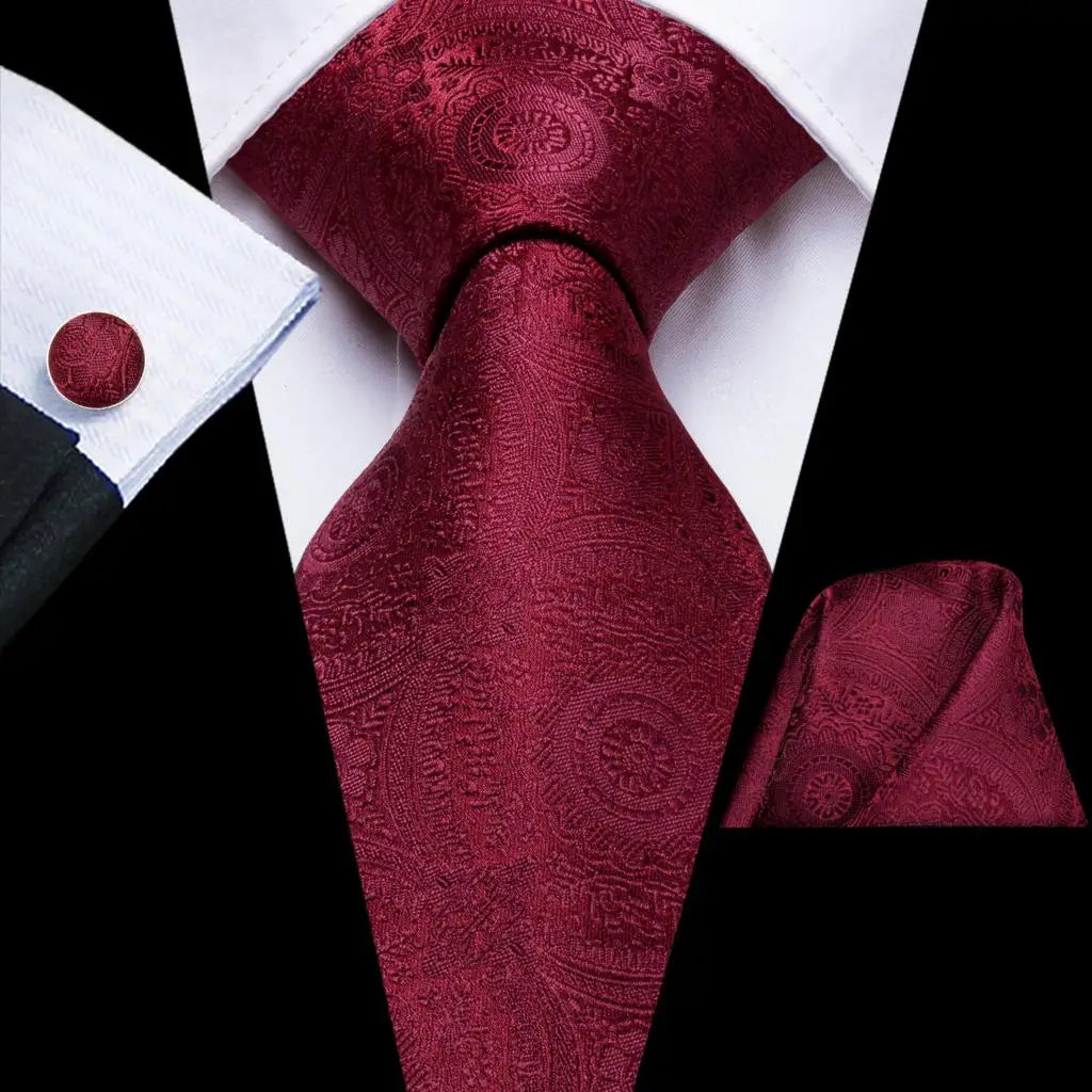 Hi-Tie Coffret cadeau cravate homme vin rouge bordeaux cachemire soie mariage cravate pour homme design tendance qualité mouchoir boutons de manchette livraison directe
