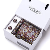 Cravates de marque 100 % soie, coffret cadeau, bureau, homme, classique, fête, mariage, rayées, 7,5 cm, soie, mariage, motif floral, cravate, mouchoir
