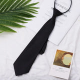 1 cravate rétro noire unie, soyeuse, étroite, fine, lisse, pour femme, fermeture éclair, décontractée, élégante, tendance, unisexe