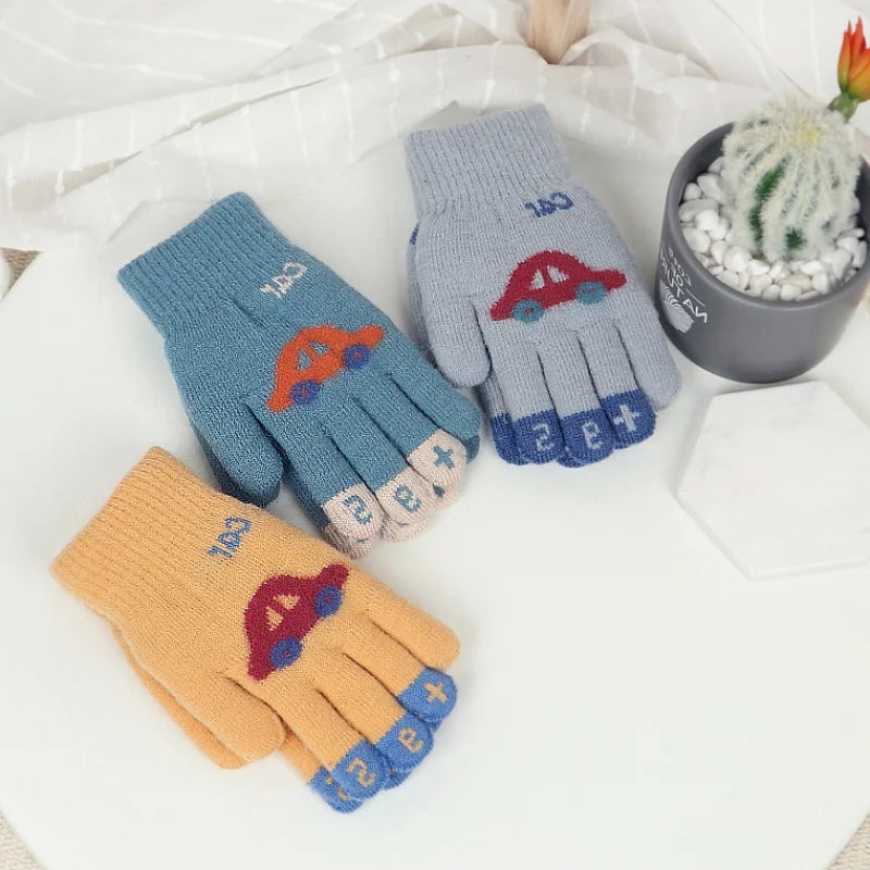 Gants d'hiver tricotés pour enfants de 4 à 8 ans, doux et chauds, motif dessin animé, pour garçons et filles