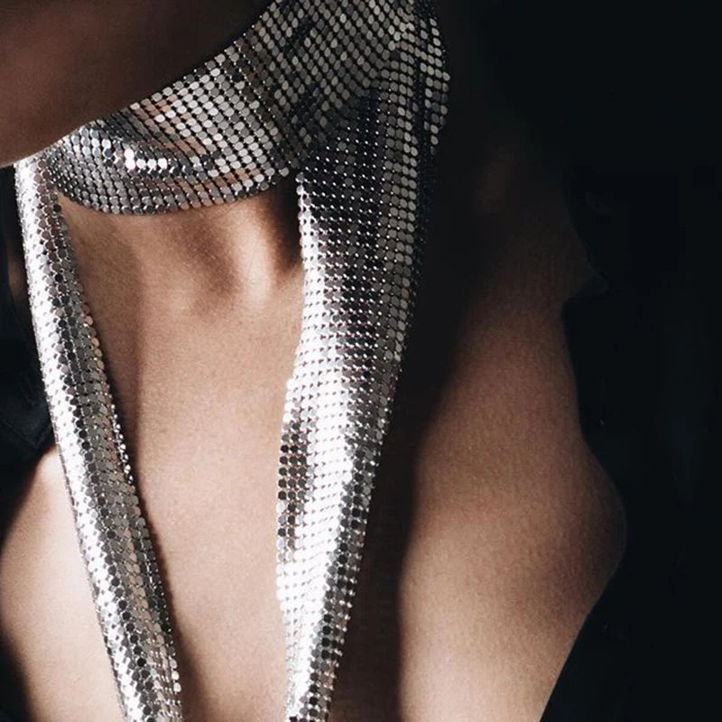 Foulard à paillettes en métal tendance pour femme, design holographique simple, patchwork, pour couvrir, soirée, boîte de nuit, chic, bijoux, accessoires