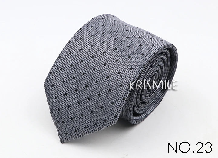 Nouvelle cravate classique à rayures et pois pour homme, jacquard, 7 cm, en polyester, étroite, slim, pour mariage, marié, affaires, costume, chemise, cadeau