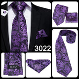 Hi-Tie – Cravate de mariage en soie violette unie à motif cachemire pour homme, ensemble de qualité avec boutons de manchette et mouchoir, cadeau tendance, livraison directe