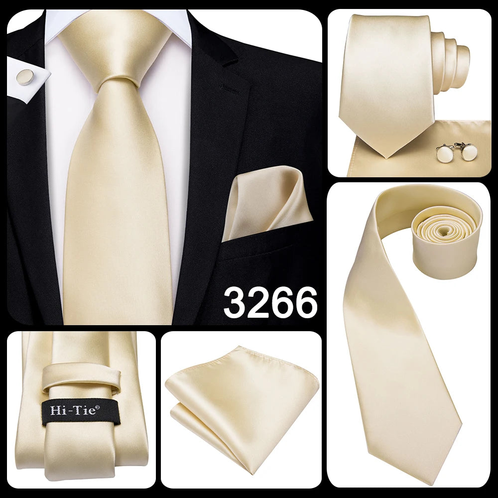 Hi-Tie Cravate de mariage en soie à motif floral, couleur champagne ivoire massif, pour homme, de qualité, avec boutons de manchette, tendance, pour entreprise, livraison directe