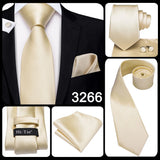 Hi-Tie Cravate de mariage en soie à motif floral, couleur champagne ivoire massif, pour homme, de qualité, avec boutons de manchette, tendance, pour entreprise, livraison directe