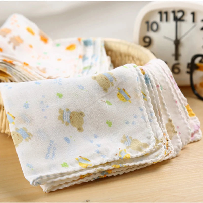 HAPPY MONKEY Lot de 5 serviettes d'allaitement pour bébé Motif ours en peluche Lapin Motif pois Imprimé Petit mouchoir en gaze 20 x 20 cm