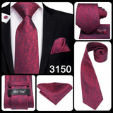 Hi-Tie Coffret cadeau cravate homme vin rouge bordeaux cachemire soie mariage cravate pour homme design tendance qualité mouchoir boutons de manchette livraison directe