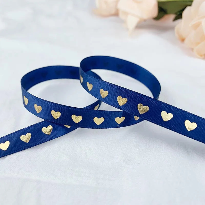 Ruban de satin imprimé cœur, 5 mètres, 10 mm, pour loisirs créatifs, nœuds, emballage cadeau, fête, mariage, décoration de Noël