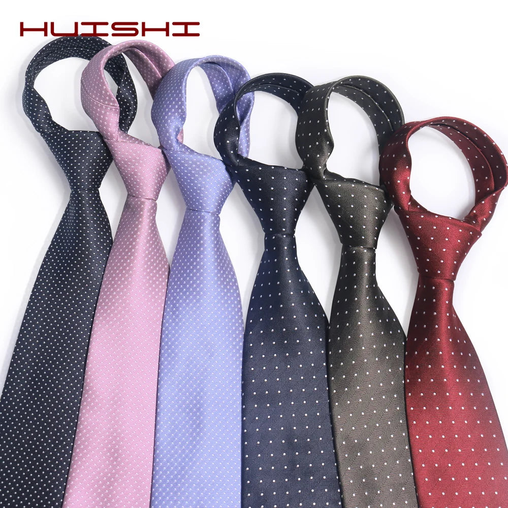 Cravate Huishi 8 cm à pois pour homme, slim, tendance, en polyester et microfibre, à carreaux, pour mariage