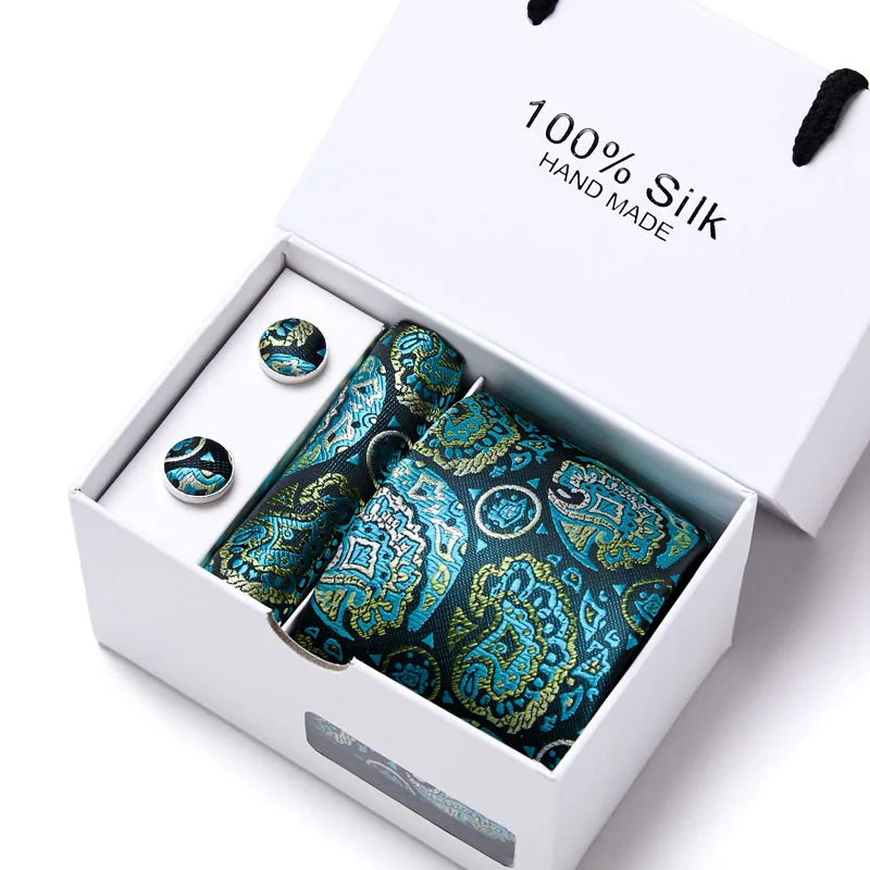 Cravates de marque 100 % soie, coffret cadeau, bureau, homme, classique, fête, mariage, rayées, 7,5 cm, soie, mariage, motif floral, cravate, mouchoir
