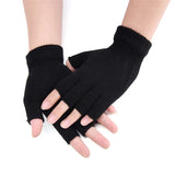 1 par de guantes negros de medio dedo sin dedos para mujer y hombre, de lana tejida, de algodón y con puños, cálidos para entrenar en invierno.