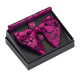 GUSLESON Ensemble de boutons de manchette et pochette pour homme, motif cachemire, bleu, rouge et jaune, avec boîte cadeau, cravate de mariage en soie pour homme