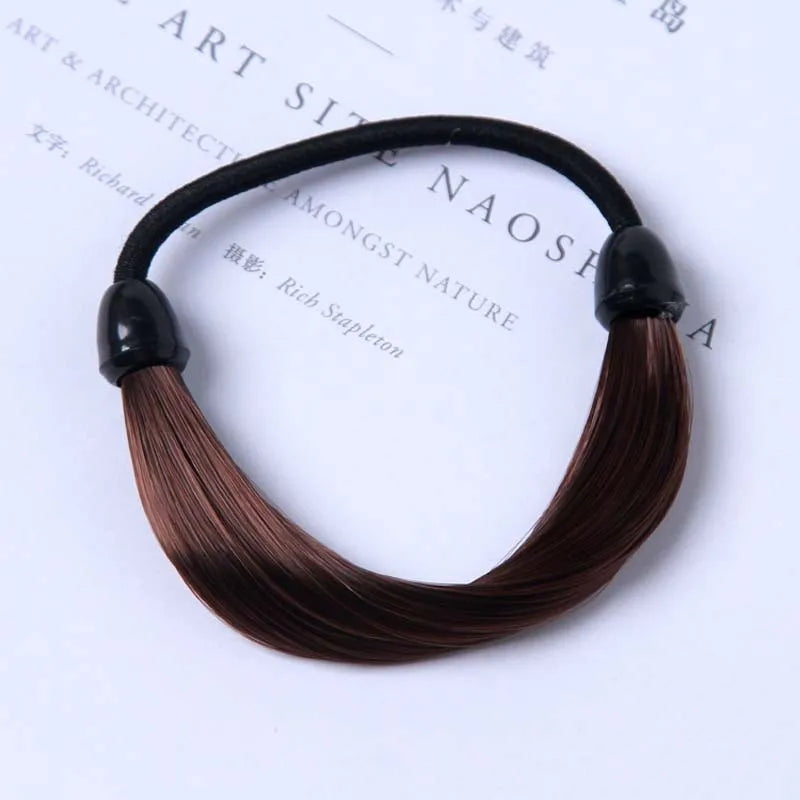 Rubber Band Made of Hair Simulation Wig Head Rope Fashion Wig Hair Rings Straight Hair Tie Ponytail High Elastic HairRope
