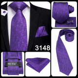 Hi-Tie – Cravate de mariage en soie violette unie à motif cachemire pour homme, ensemble de qualité avec boutons de manchette et mouchoir, cadeau tendance, livraison directe