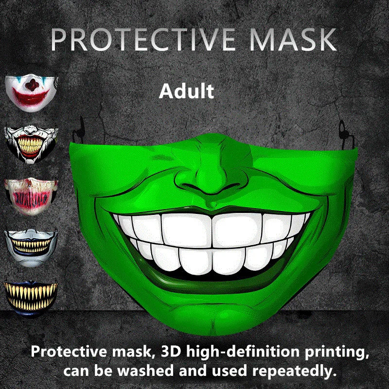1 masque anti-poussière filtre adulte grande bouche masques faciaux 3D mascara Halloween masculin réutilisable lavable masque de clown mascara divertida