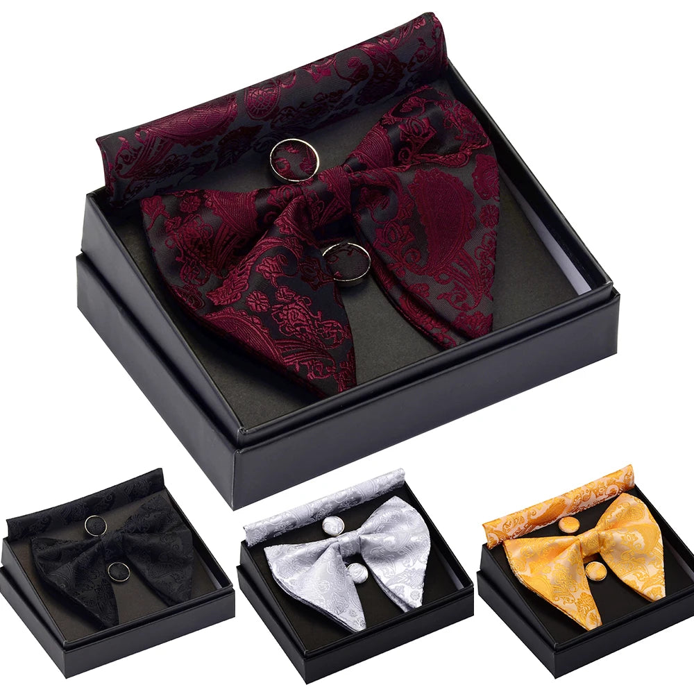 GUSLESON Ensemble de boutons de manchette et pochette pour homme, motif cachemire, bleu, rouge et jaune, avec boîte cadeau, cravate de mariage en soie pour homme