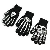 Gants unisexes demi-doigts motif tête de mort pour Halloween, pour l'hiver, mitaines lumineuses, tricotées, pour le cyclisme et le patinage à pied