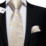 Hi-Tie Cravate de mariage en soie à motif floral, couleur champagne ivoire massif, pour homme, de qualité, avec boutons de manchette, tendance, pour entreprise, livraison directe