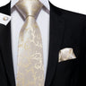 Hi-Tie Cravate de mariage en soie à motif floral, couleur champagne ivoire massif, pour homme, de qualité, avec boutons de manchette, tendance, pour entreprise, livraison directe