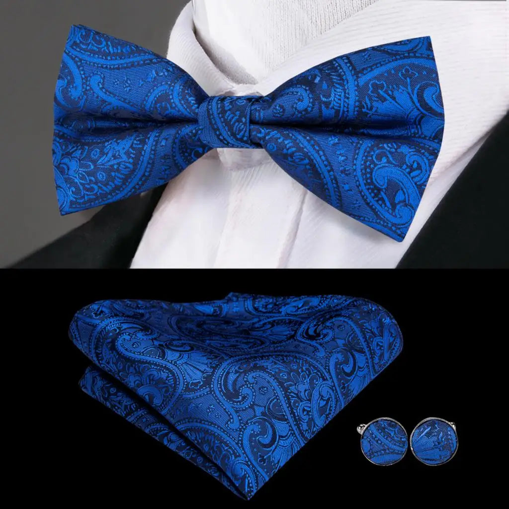 Hi-Tie Nœuds papillon verts de Noël pour hommes Cravate papillon en soie Ensemble de boutons de manchette et mouchoirs pour fête de mariage Nœud papillon uni à carreaux cachemire