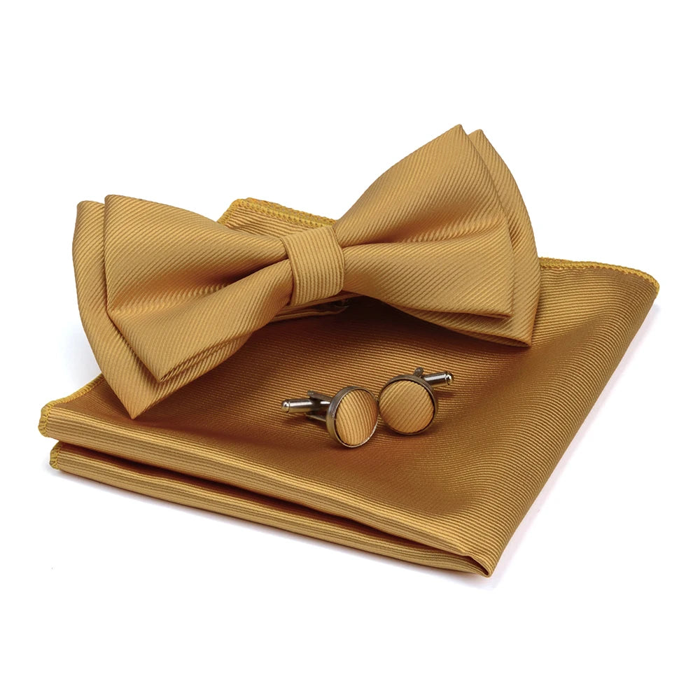 Ensemble de nœuds papillon solides de différentes tailles, haut et bas, nœud papillon uni pour homme, mouchoir, boutons de manchette, coffret cadeau pour hommes, cravates de mode de mariage