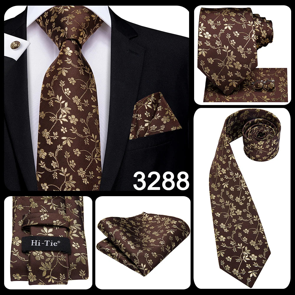Cravate élégante pour homme, motif cachemire, rayures noires et dorées, en soie, pour mariage, mouchoir, boutons de manchette, pour entreprise, fête, livraison directe