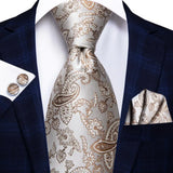 Cravate de mariage en soie à motif cachemire orange et argent pour homme, style créateur, avec boutons de manchette, style tendance, pour soirées d'affaires, livraison directe