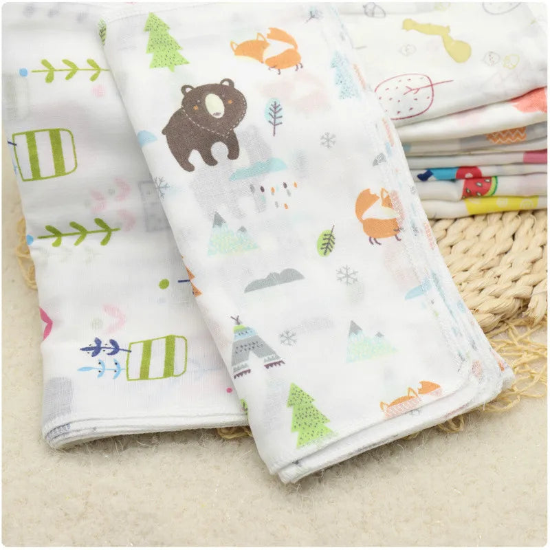 HAPPY MONKEY Lot de 5 serviettes d'allaitement pour bébé Motif ours en peluche Lapin Motif pois Imprimé Petit mouchoir en gaze 20 x 20 cm