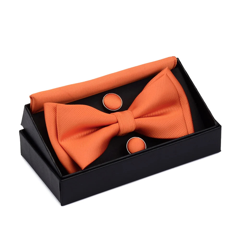 Ensemble de nœuds papillon solides de différentes tailles, haut et bas, nœud papillon uni pour homme, mouchoir, boutons de manchette, coffret cadeau pour hommes, cravates de mode de mariage
