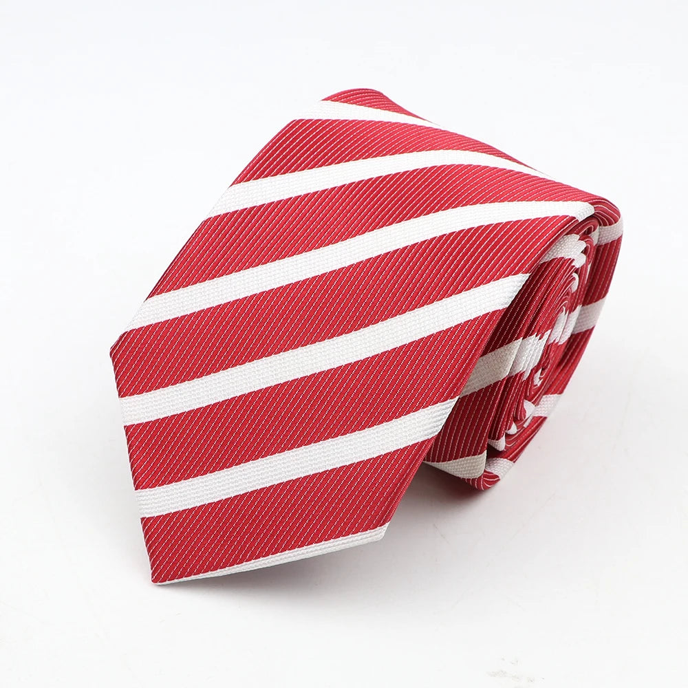 Nouvelle cravate classique à rayures et pois pour homme, jacquard, 7 cm, en polyester, étroite, slim, pour mariage, marié, affaires, costume, chemise, cadeau