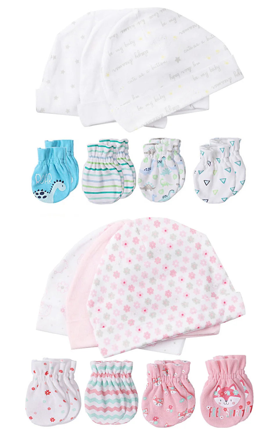 Bonnet et moufles pour nouveau-né, bonnet confortable pour fille et garçon, bonnet et gants en coton pour bébé de 0 à 6 mois