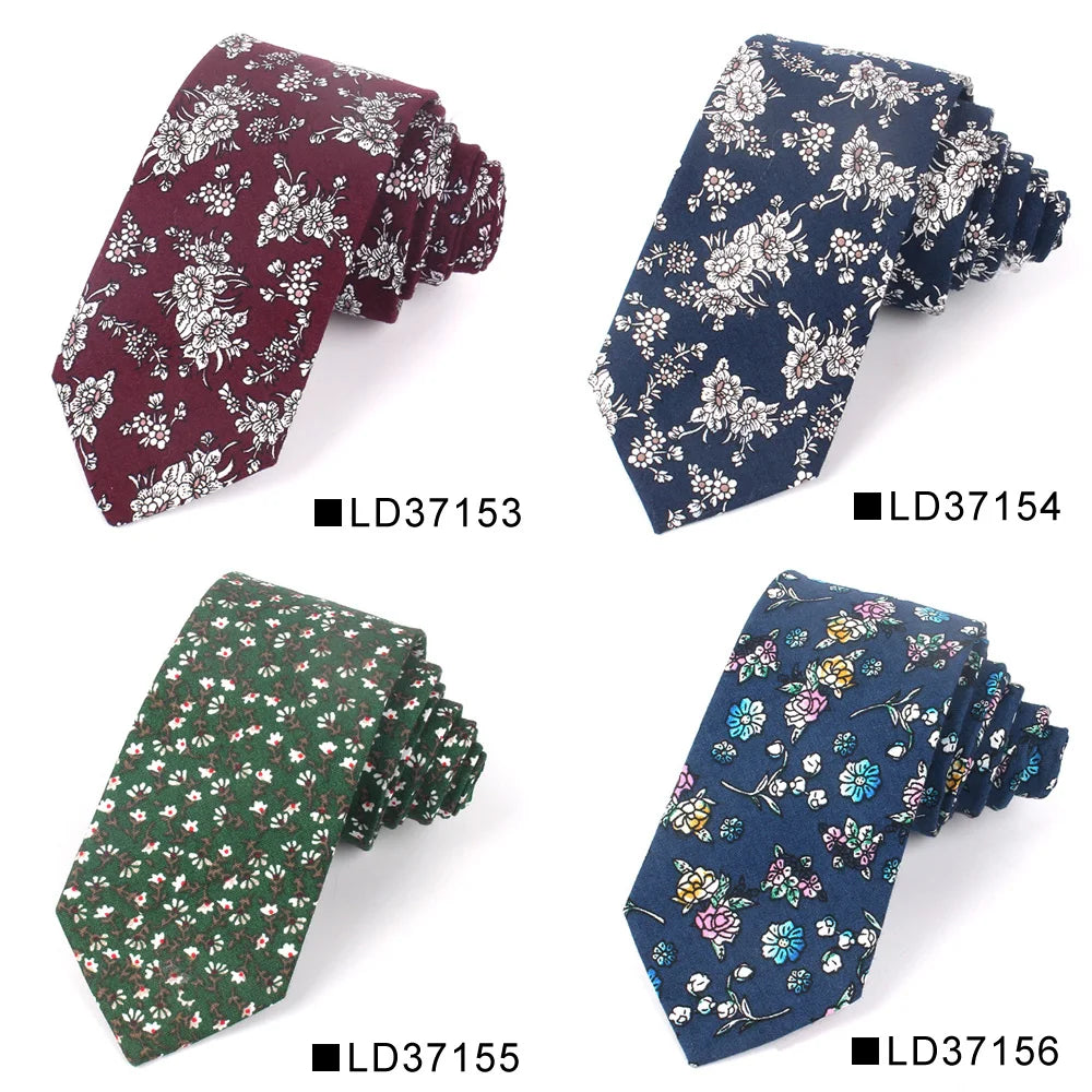 Nouvelle cravate florale pour hommes et femmes, cravate fine en coton pour mariage, cravates décontractées pour hommes, costumes classiques, cravates à imprimé floral
