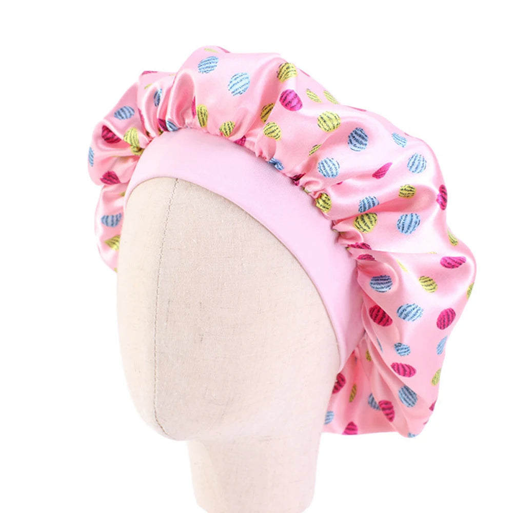 Bonnet de nuit pour enfants et filles, imprimé floral, bonnet de nuit en satin, turban, bonnet de nuit pour enfants, bonnet de soins capillaires, bonnet de nuit