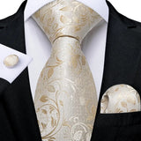 Hi-Tie Cravate de mariage en soie à motif floral, couleur champagne ivoire massif, pour homme, de qualité, avec boutons de manchette, tendance, pour entreprise, livraison directe
