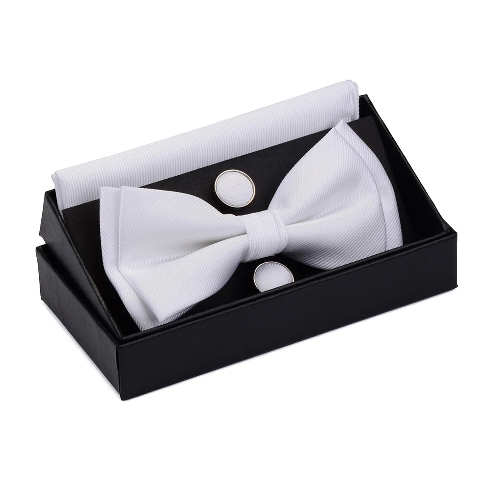 Ensemble de nœuds papillon solides de différentes tailles, haut et bas, nœud papillon uni pour homme, mouchoir, boutons de manchette, coffret cadeau pour hommes, cravates de mode de mariage