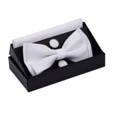 Ensemble de nœuds papillon solides de différentes tailles, haut et bas, nœud papillon uni pour homme, mouchoir, boutons de manchette, coffret cadeau pour hommes, cravates de mode de mariage