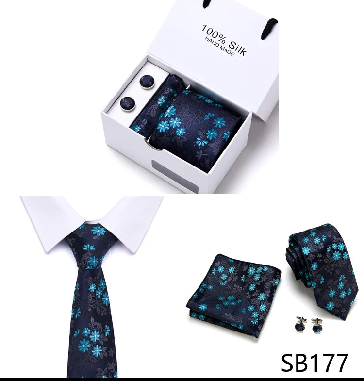 Cravates de marque 100 % soie, coffret cadeau, bureau, homme, classique, fête, mariage, rayées, 7,5 cm, soie, mariage, motif floral, cravate, mouchoir