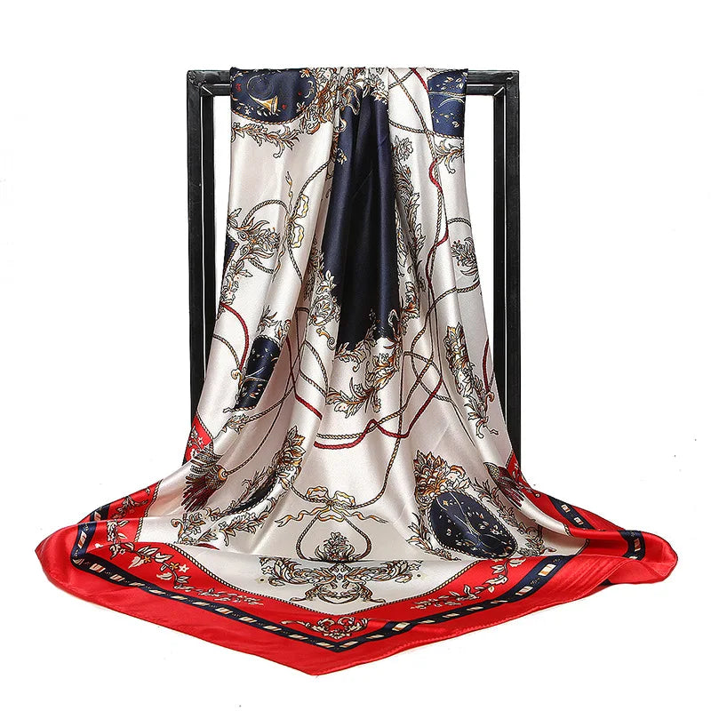 Foulard en soie de luxe pour femme, foulard d'été carré en satin, hijab de marque, 90 x 90 cm, foulard en soie musulman