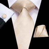 Hi-Tie Cravate de mariage en soie à motif floral, couleur champagne ivoire massif, pour homme, de qualité, avec boutons de manchette, tendance, pour entreprise, livraison directe