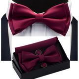 Ensemble de nœuds papillon solides de différentes tailles, haut et bas, nœud papillon uni pour homme, mouchoir, boutons de manchette, coffret cadeau pour hommes, cravates de mode de mariage