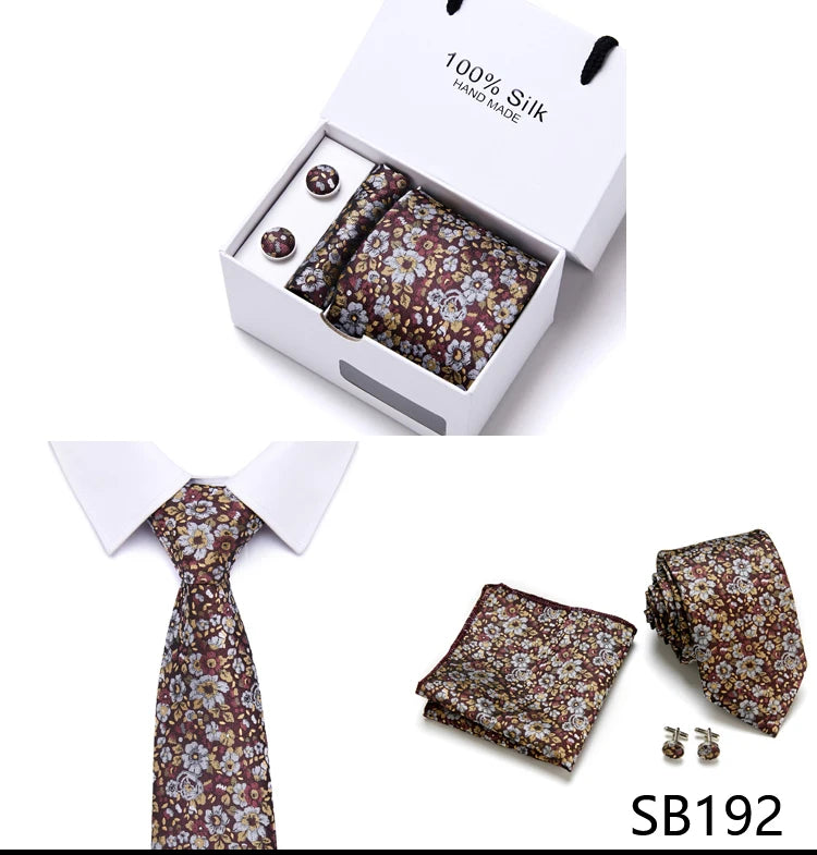 Cravates de marque 100 % soie, coffret cadeau, bureau, homme, classique, fête, mariage, rayées, 7,5 cm, soie, mariage, motif floral, cravate, mouchoir