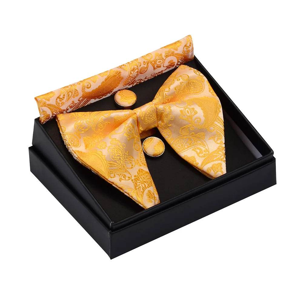 GUSLESON Ensemble de boutons de manchette et pochette pour homme, motif cachemire, bleu, rouge et jaune, avec boîte cadeau, cravate de mariage en soie pour homme