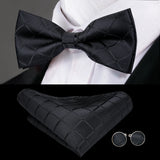 Hi-Tie Nœuds papillon verts de Noël pour hommes Cravate papillon en soie Ensemble de boutons de manchette et mouchoirs pour fête de mariage Nœud papillon uni à carreaux cachemire