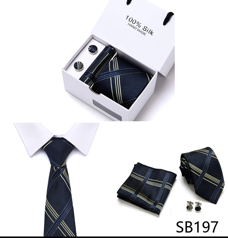 Cravates de marque 100 % soie, coffret cadeau, bureau, homme, classique, fête, mariage, rayées, 7,5 cm, soie, mariage, motif floral, cravate, mouchoir