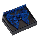 GUSLESON Ensemble de boutons de manchette et pochette pour homme, motif cachemire, bleu, rouge et jaune, avec boîte cadeau, cravate de mariage en soie pour homme