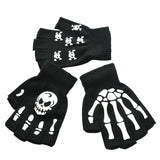 Gants unisexes demi-doigts motif tête de mort pour Halloween, pour l'hiver, mitaines lumineuses, tricotées, pour le cyclisme et le patinage à pied